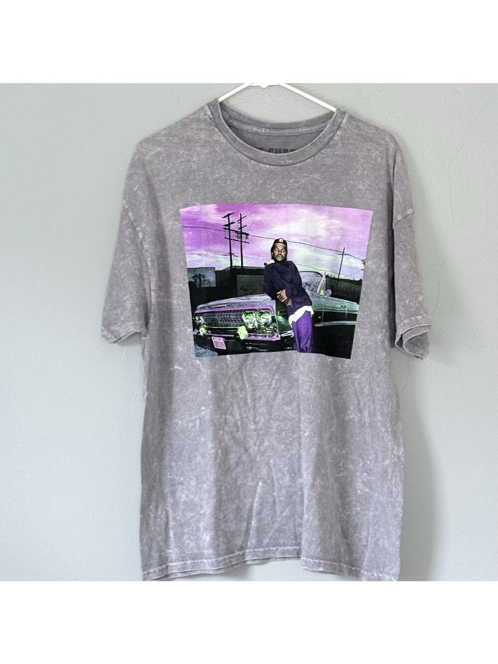 Ice Cube T Shirt Adult XL Gray Stone Washed Graphic Band Tee Hip Hop NEW Damaged